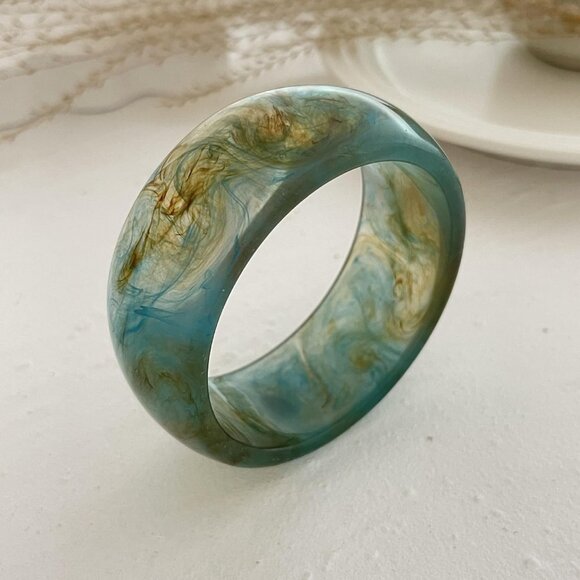 Colorful Resin Wide Geometric Acrylic Cuff Bangle for Women, Statement Jewelry - Picture 6 of 8